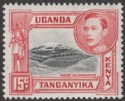 Click for more photos and details Kenya Uganda Tanganyika 1943 KGVI 15c Black and Rose-Red p13¾ x 13¼ Mint SG137a