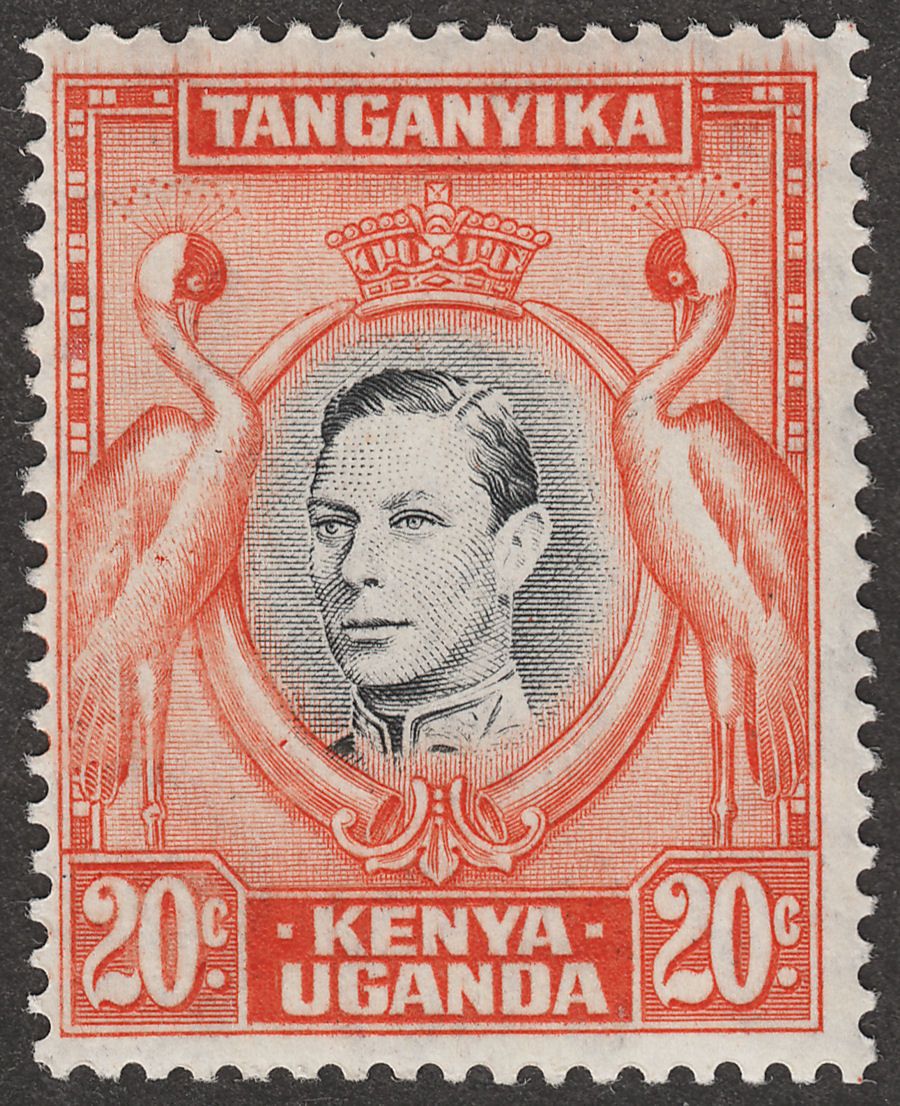 Kenya Uganda Tanganyika 1942 KGVI 20c Black and Orange p13¼x13¾ Mint SG139b