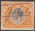 Click for more photos and details Kenya and Uganda 1922 KGV £1 Black + Orange Fiscal Used SG95 cat £325 as postal