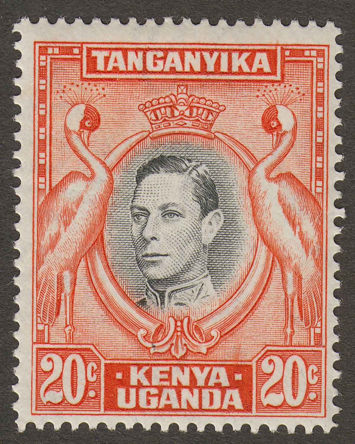 Kenya Uganda Tanganyika 1941 KGVI 20c Black and Orange p14 Mint SG139a cat £55