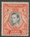 Click for more photos and details Kenya Uganda Tanganyika 1941 KGVI 20c Black and Orange p14 Mint SG139a cat £55