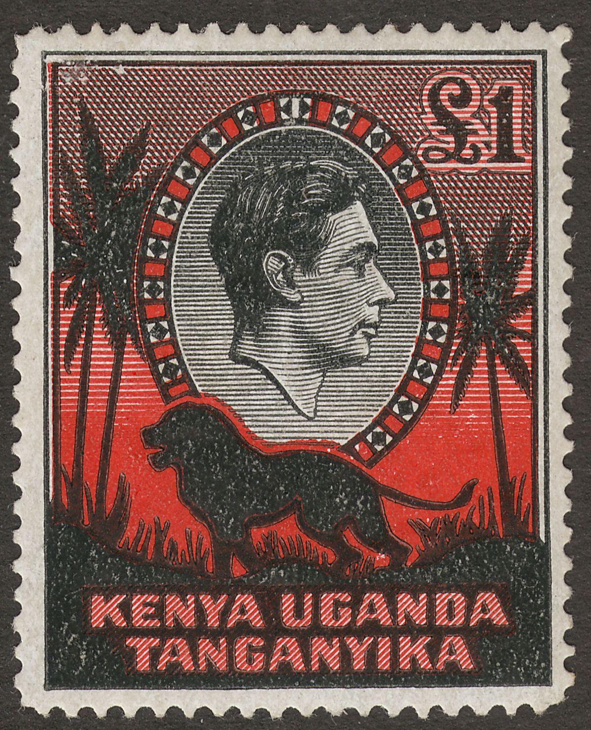 Kenya Uganda Tanganyika 1944 KGVI Lion £1 perf 14 Ordinary Mint SG150ab cat £42