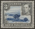 Click for more photos and details Kenya Uganda Tanganyika 1950 KGVI 3sh Dp Violet-Bl + Black p13x12½ Mint SG147ac