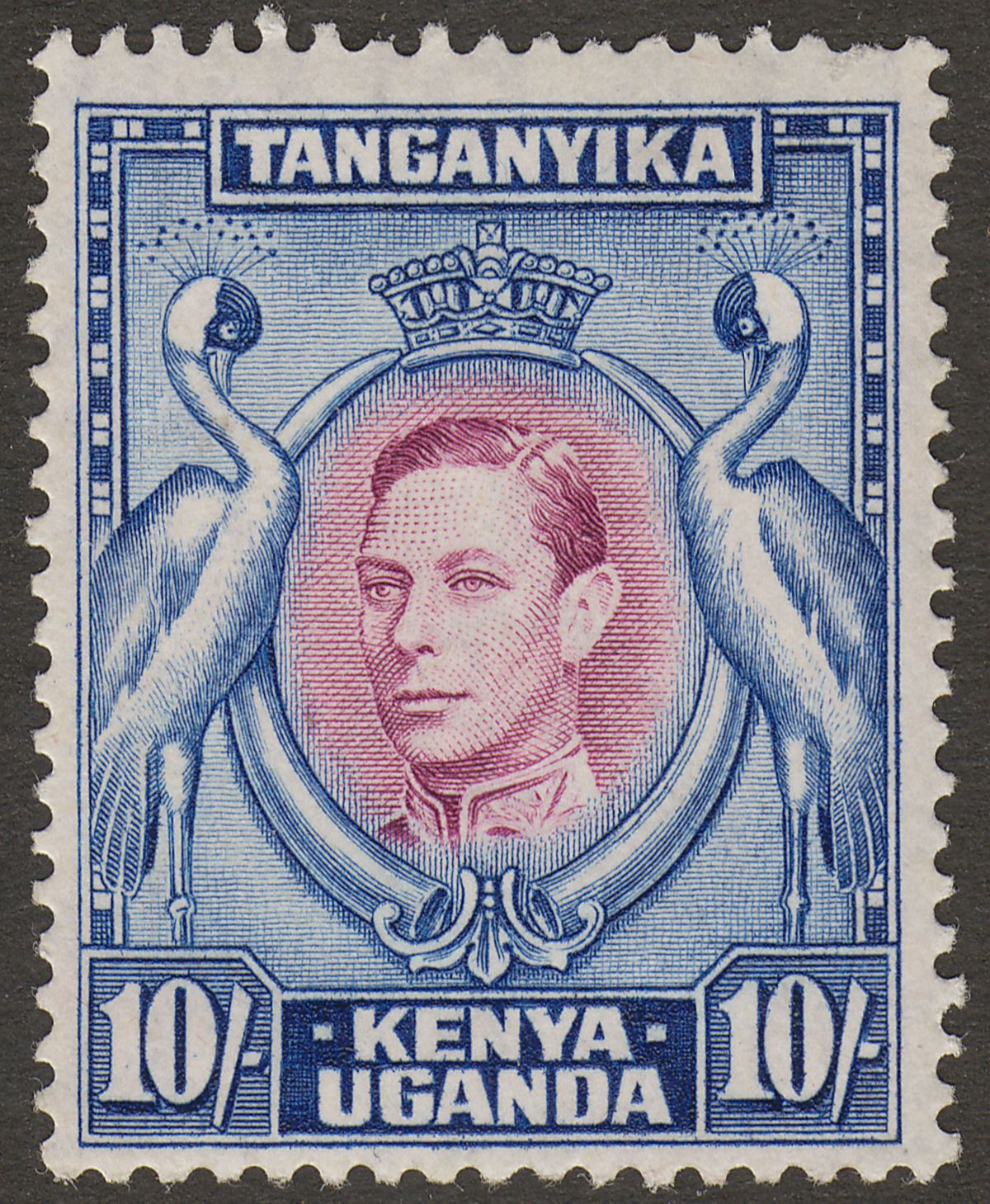Kenya Uganda Tanganyika 1944 KGVI 10sh Purple + Blue p13¼ x 13¾ Mint SG149b c£55