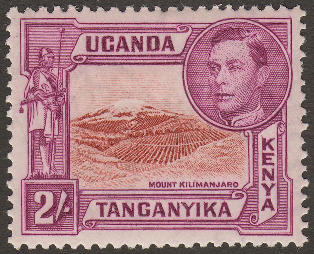 Kenya Uganda Tanganyika 1938 KGVI 2sh Lake-Brown + Bright Mauve Mint SG146 c£140