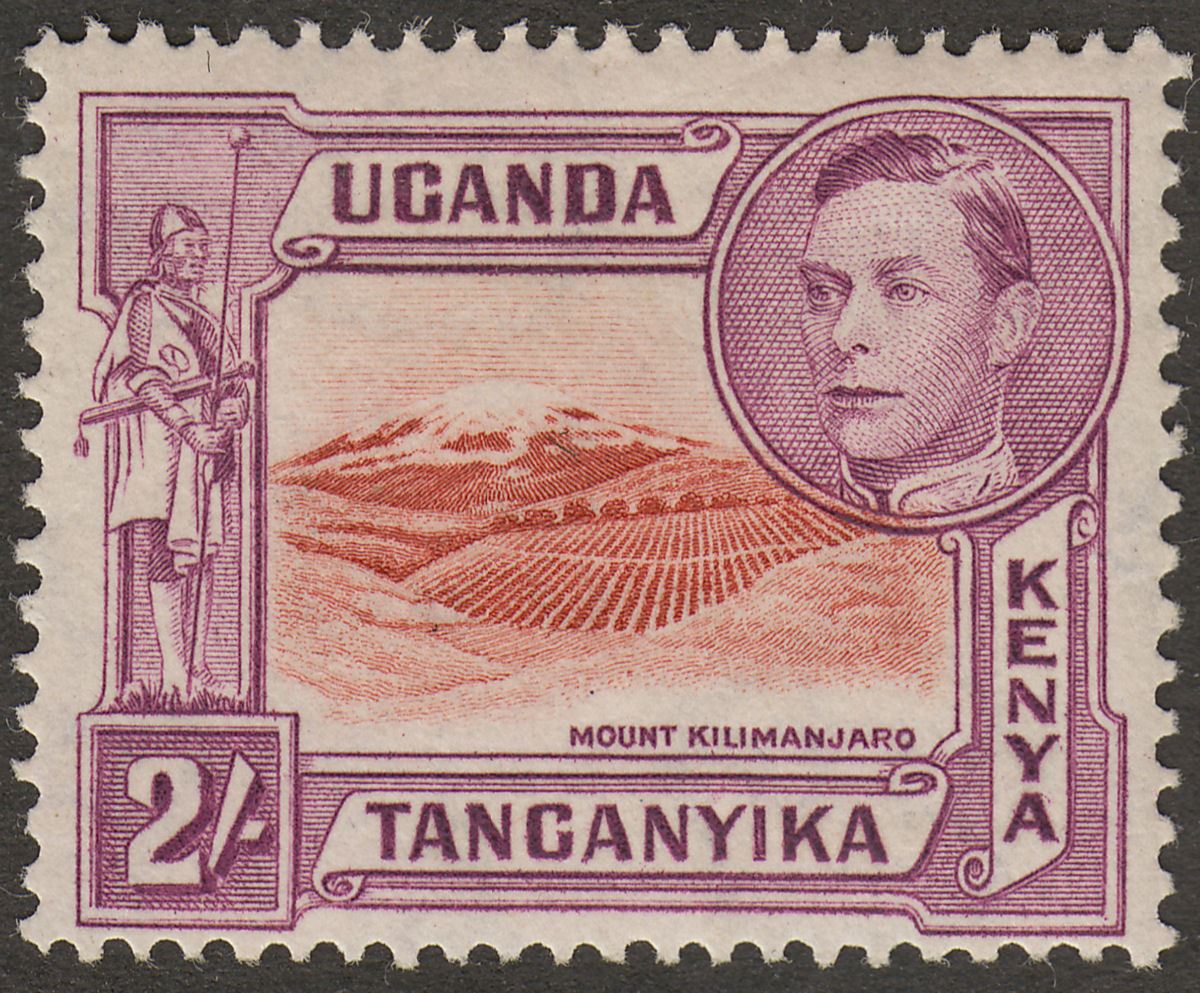 Kenya Uganda Tanganyika 1944 KGVI 2sh Lake-Brn + Brn-Purple p13¾x13¼ Mint SG146b