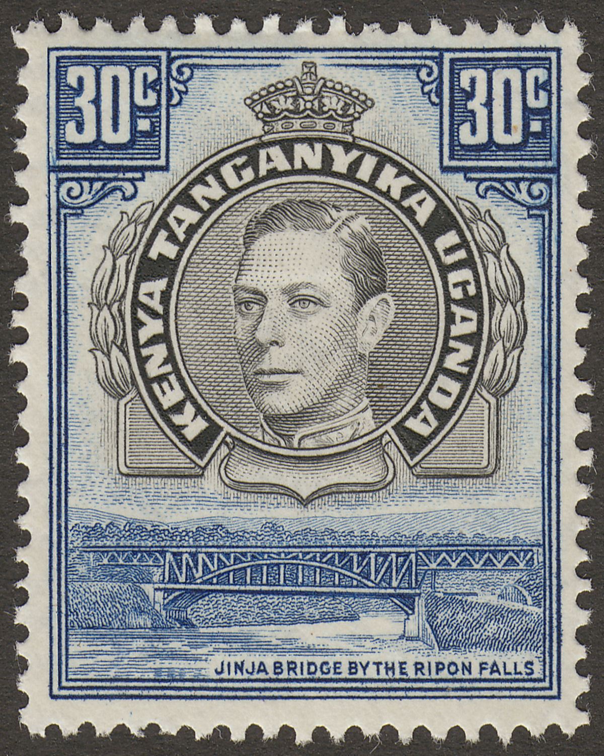 Kenya Uganda Tanganyika 1938 KGVI 30c Black + Violet-Blue p13¼ Mint SG141 cat£55