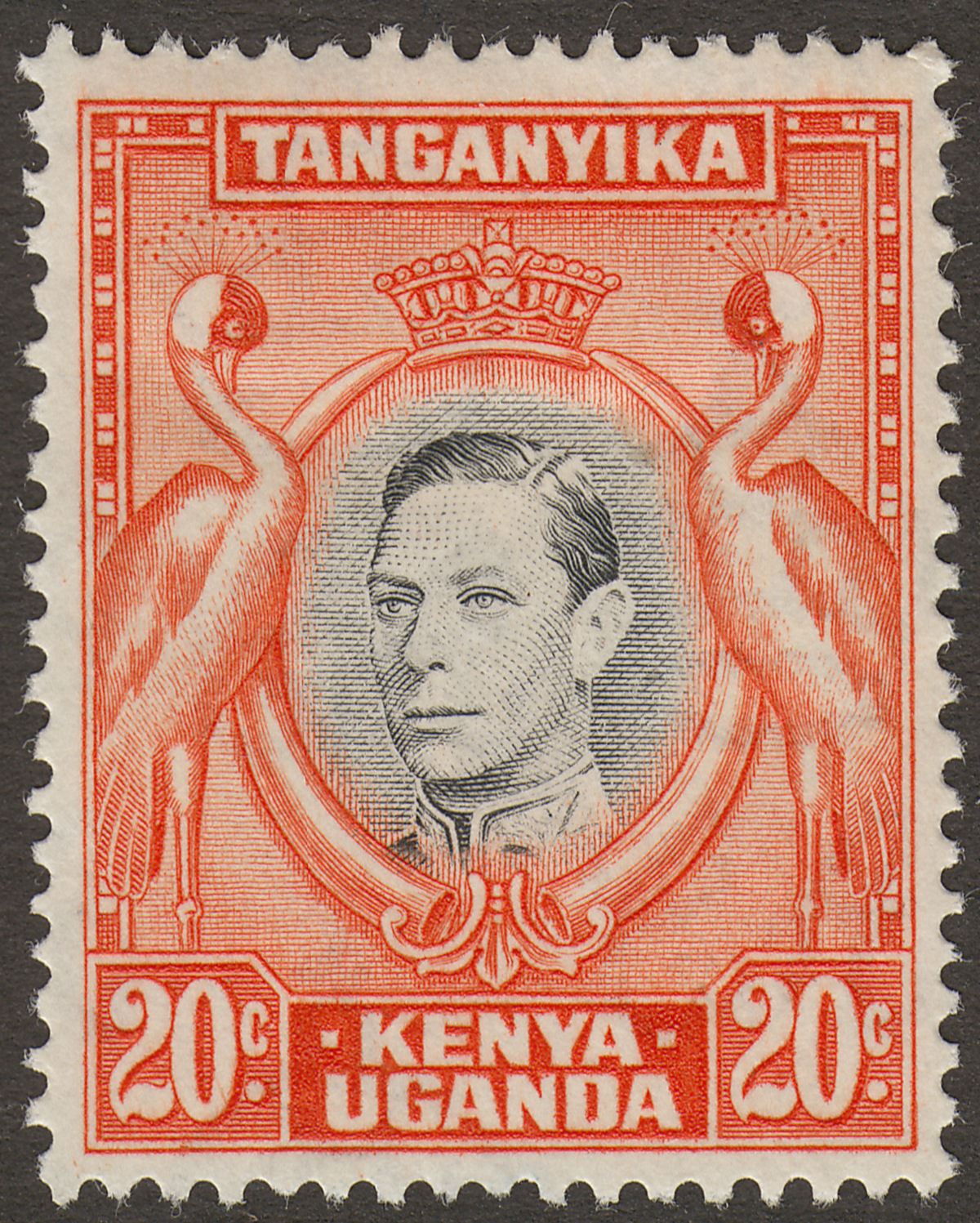 Kenya Uganda Tanganyika 1938 KGVI 20c Black and Orange p13¼ Mint SG139 cat £42