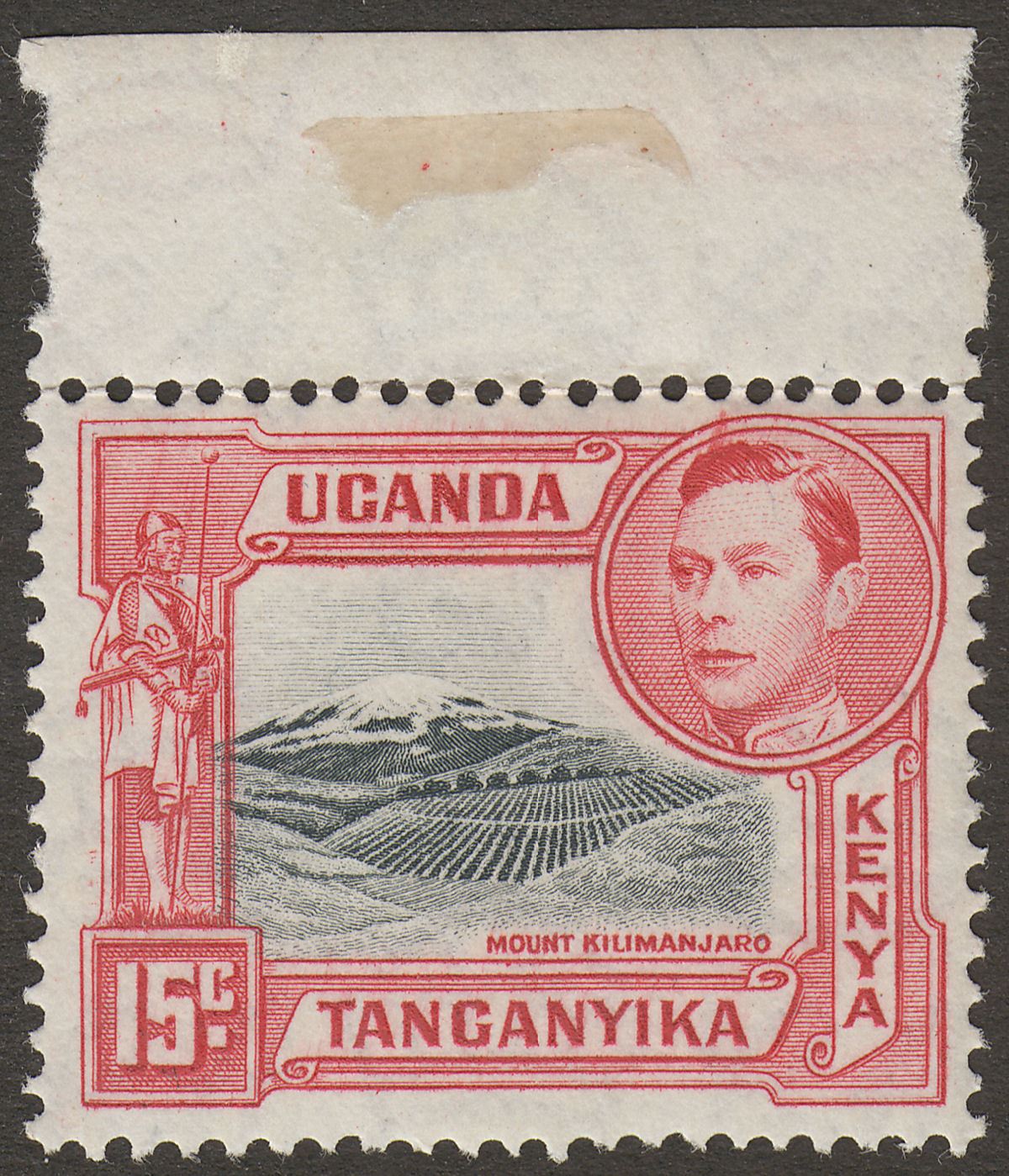 Kenya Uganda Tanganyika 1938 KGVI 15c Black + Rose-Red p13¼ Mint SG137 c£32 MNH
