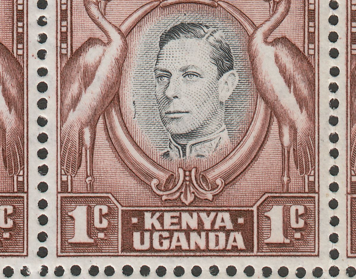 Kenya Uganda Tanganyika 1942 KGVI 1c Block w Tadpole Flaw Mint SG131af cat £100
