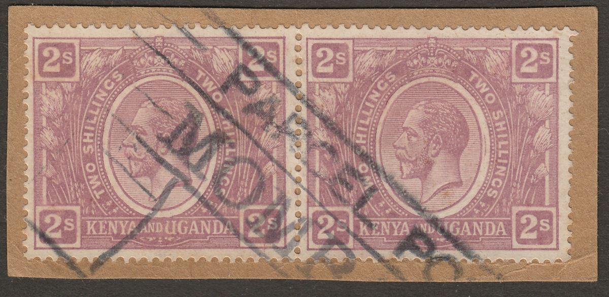 Kenya and Uganda 1922 King George V 2sh Dull Purple Pair Used SG88 cat £42