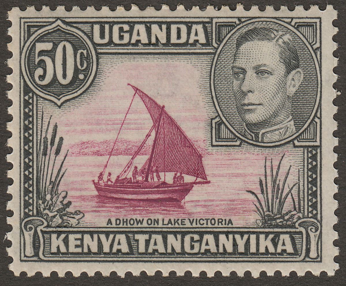Kenya Uganda Tanganyika 1950 KGVI 50c R Purple + Blk p13x12½ No Dot Mint SG144ea