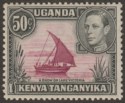 Click for more photos and details Kenya Uganda Tanganyika 1950 KGVI 50c R Purple + Blk p13x12½ No Dot Mint SG144ea