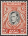 Click for more photos and details Kenya Uganda Tanganyika 1938 KGVI 20c Black and Orange p13¼ Mint SG139