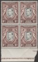 Kenya Uganda Tanganyika 1942 KGVI 1c Black + Choc-Brown Block of 4 Mint SG131a