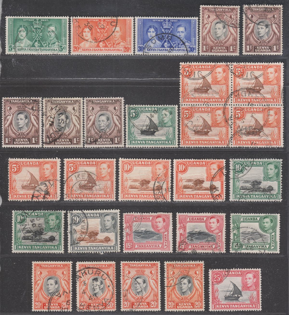 Kenya Uganda Tanganyika 1938-54 KGVI Set to 50c with Shades Used SG131-144ea
