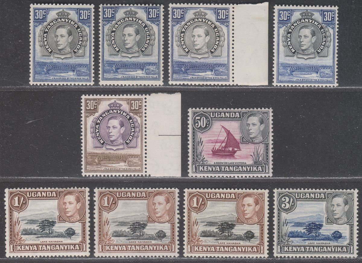 Kenya Uganda Tanganyika 1938-54 KGVI Part Set 30c to 3sh Mint