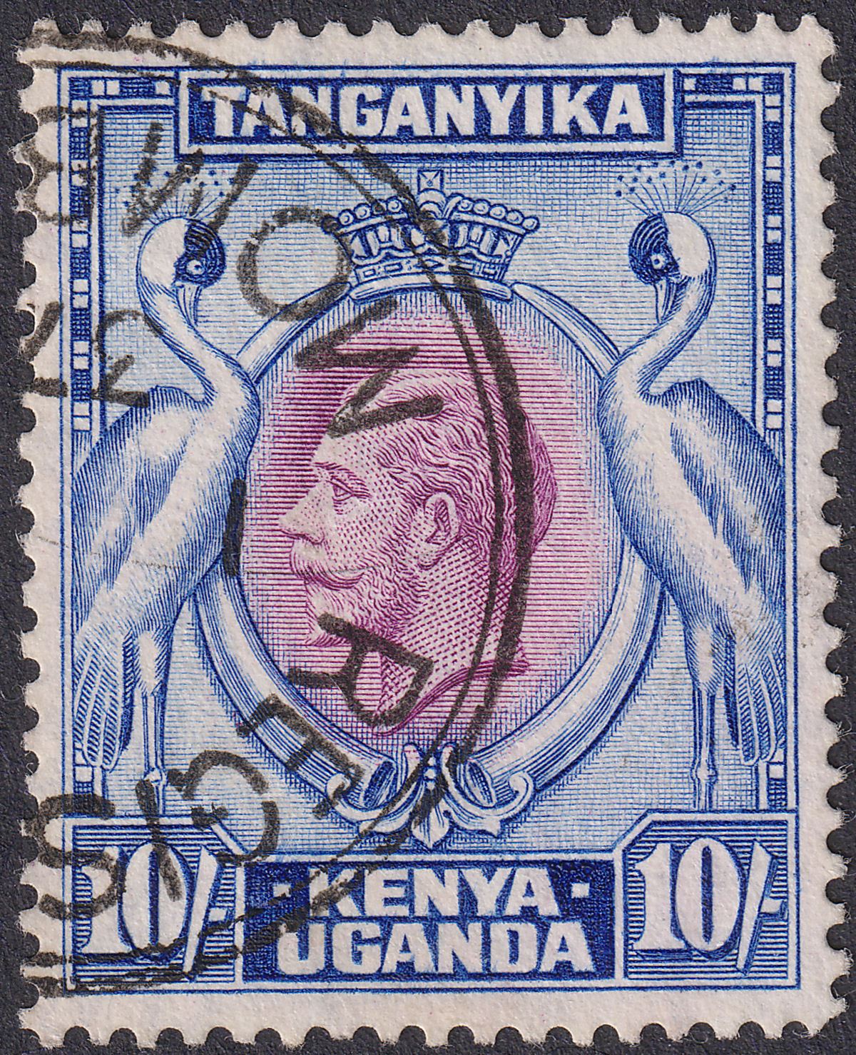 Kenya Uganda Tanganyika 1935 KGV 10sh Purple and Blue Used* SG122 c£140 sus pmk