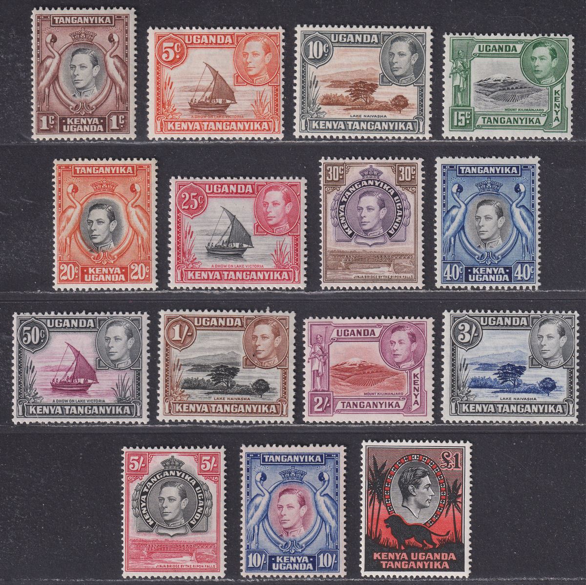 Kenya Uganda Tanganyika 1938-54 KGVI Part Set to £1 Mint