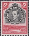 Click for more photos and details Kenya Uganda Tanganyika 1944 KGVI 5sh Black + Carmine p13¼x13¾ Mint SG148b c£55