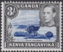 Click for more photos and details Kenya Uganda Tanganyika 1950 KGVI 3sh Deep Violet-Blue p13x12½ Mint SG147ac c£55