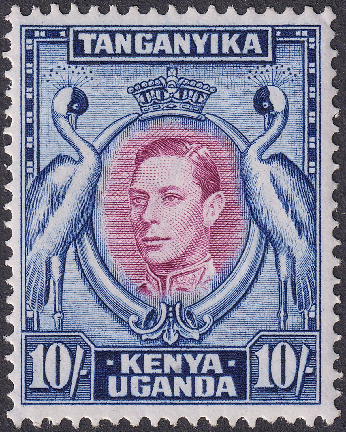 Kenya Uganda Tanganyika 1944 KGVI 10sh Purple + Blue p13¼x13¾ Mint SG149b c£65