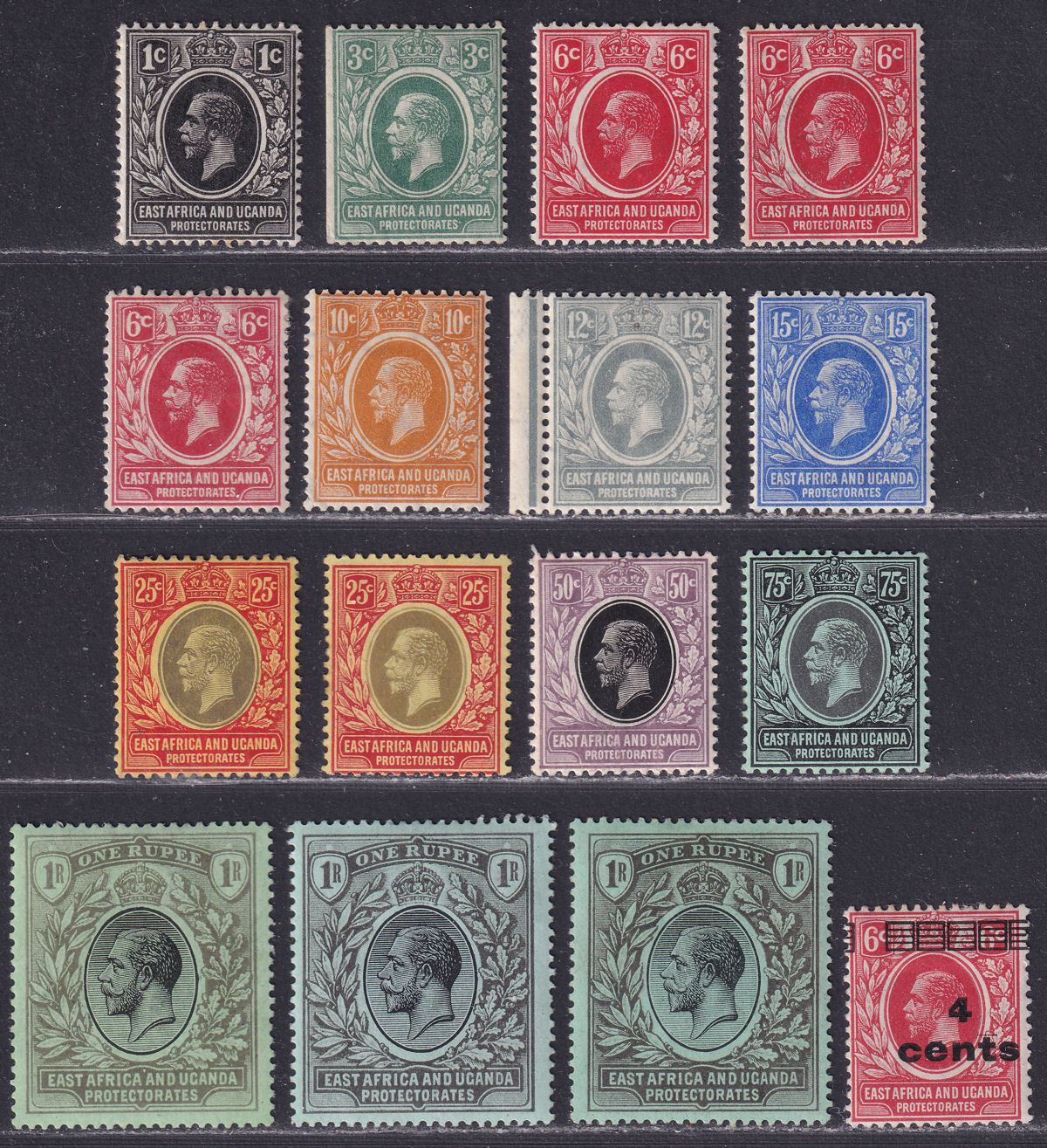 East Africa Uganda 1912 King George V Set to 1r Mint SG44-SG53