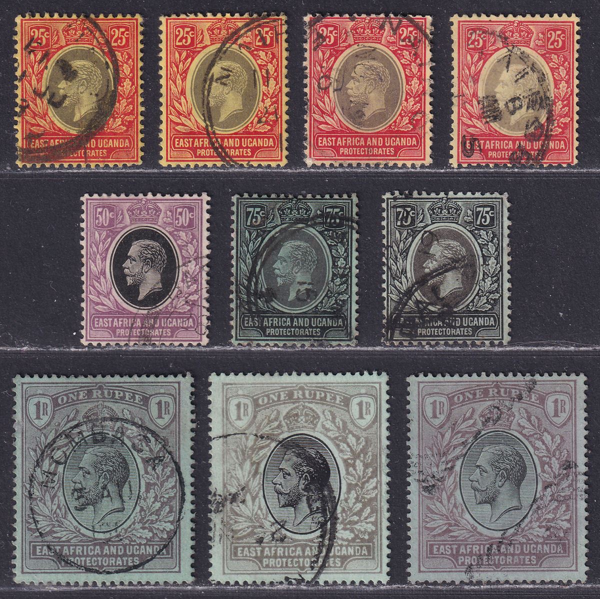 East Africa Uganda 1912 King George V Part Set 25c to 1r Used