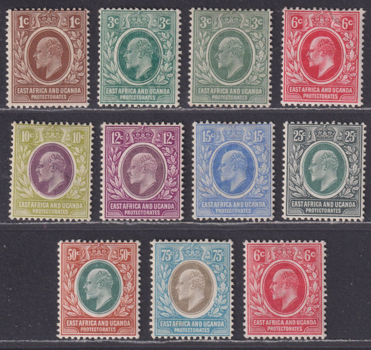 East Africa Uganda 1907-10 KEVII Set + 6c Redrawn Mint SG34-43 cat £145