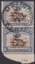 Kenya Uganda Tanganyika 1942 KGVI 70c Surch Pair Crescent Moon Flaw Used SG154a