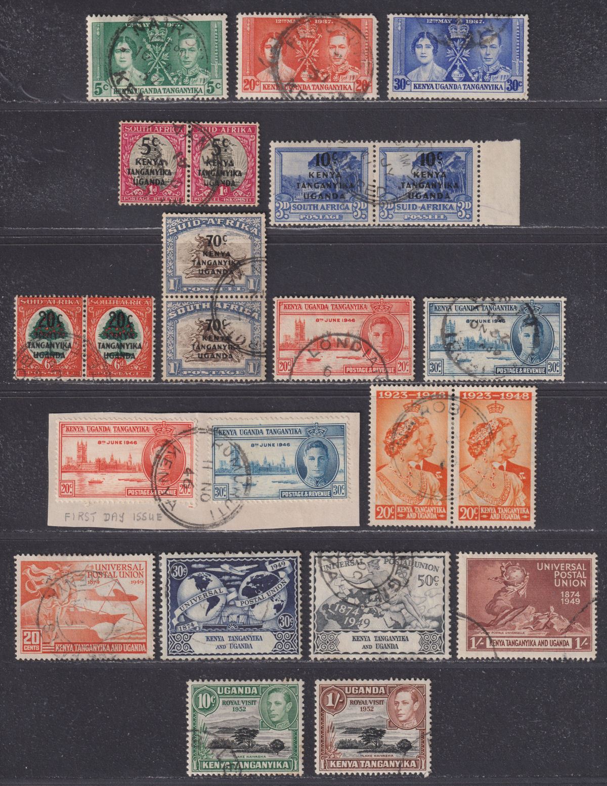 Kenya Uganda Tanganyika 1937-52 KGVI Selection Used inc Overprint Set