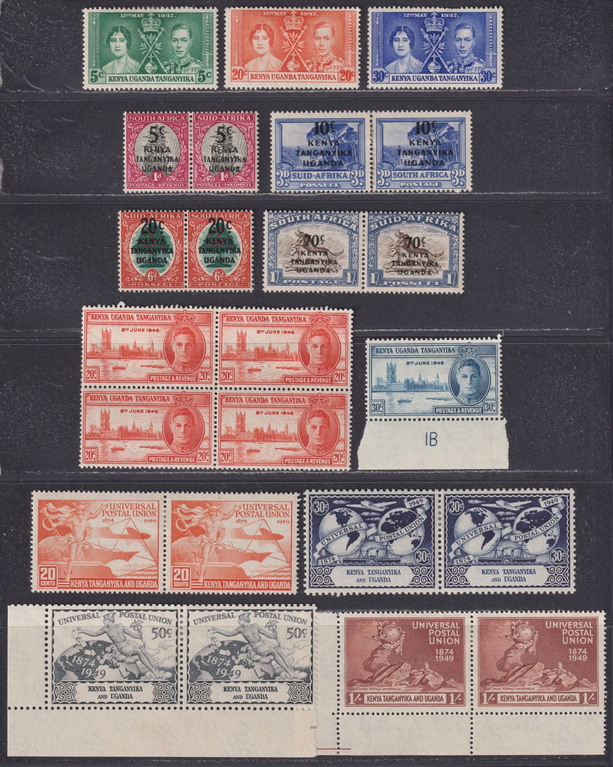 Kenya Uganda Tanganyika 1937-49 KGVI Selection Mint inc Overprint Set / UPU