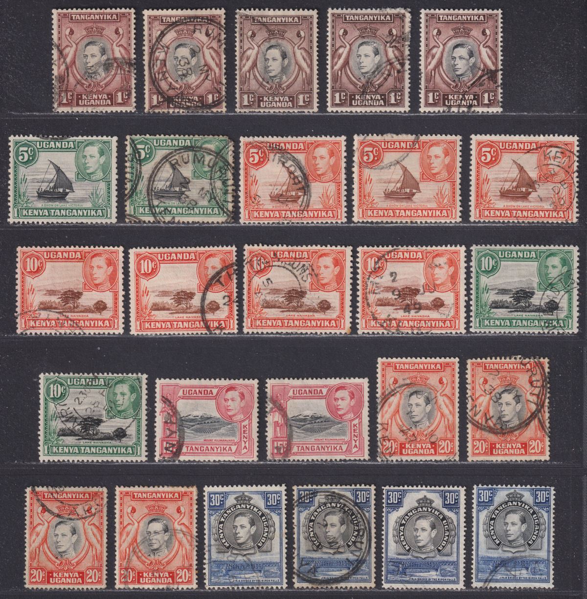 Kenya Uganda Tanganyika 1938-54 KGVI Set to 50c with Shades Used SG131-144
