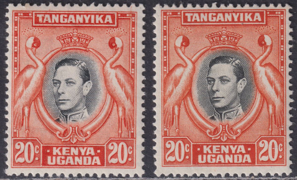 Kenya Uganda Tanganyika 1942-51 KGVI 20c p13¼x13¾ Shades Mint SG139b-139ba c£39