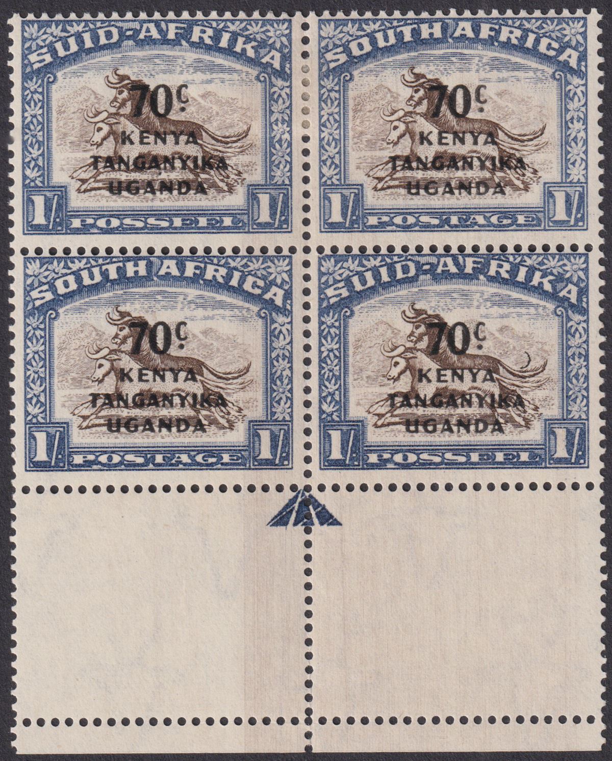 Kenya Uganda Tanganyika 1942 KGVI 70c Surch Block Crescent Moon Mint SG154a c£70