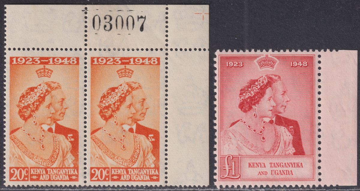 Kenya Uganda Tanganyika 1948 KGVI Royal Silver Wedding 20c £1 Mint SG157-8 c£50