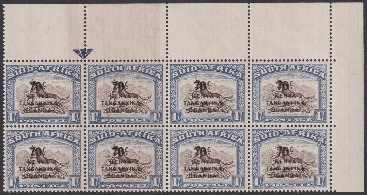 Kenya Uganda Tanganyika 1942 KGVI 70c Surcharge  Block of 8 Mint SG154