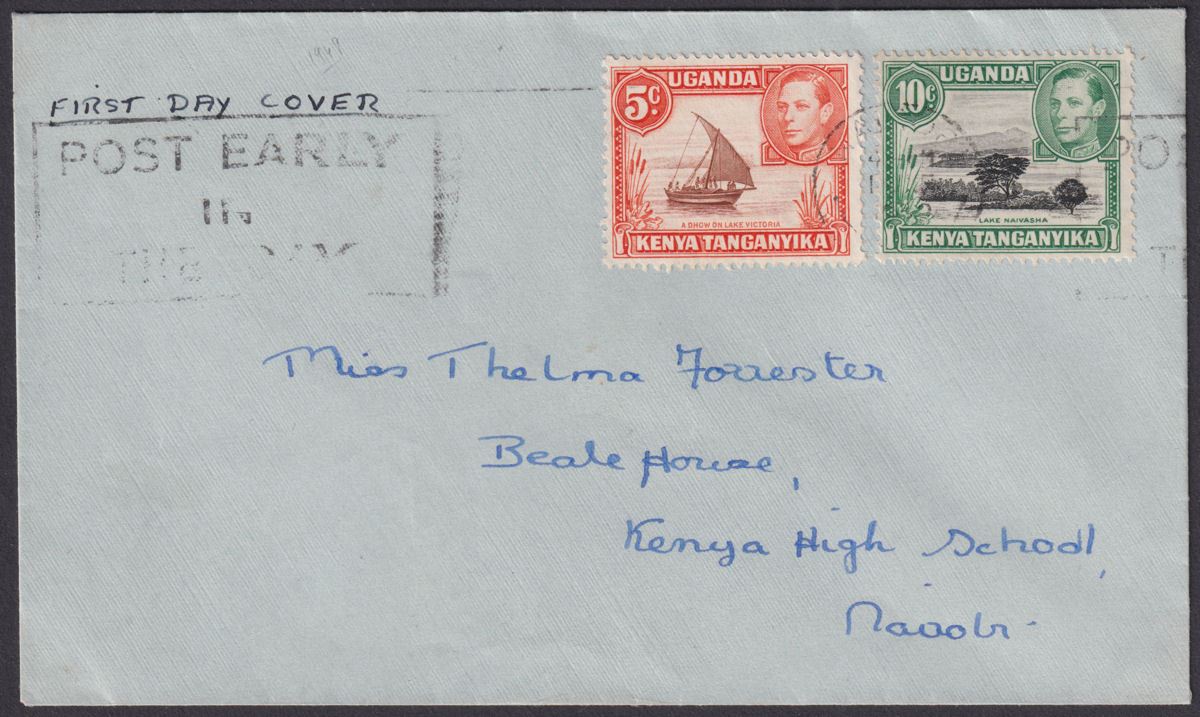 Kenya Uganda Tanganyika 1949 KGVI 5c, 10c Used on First Day Cover