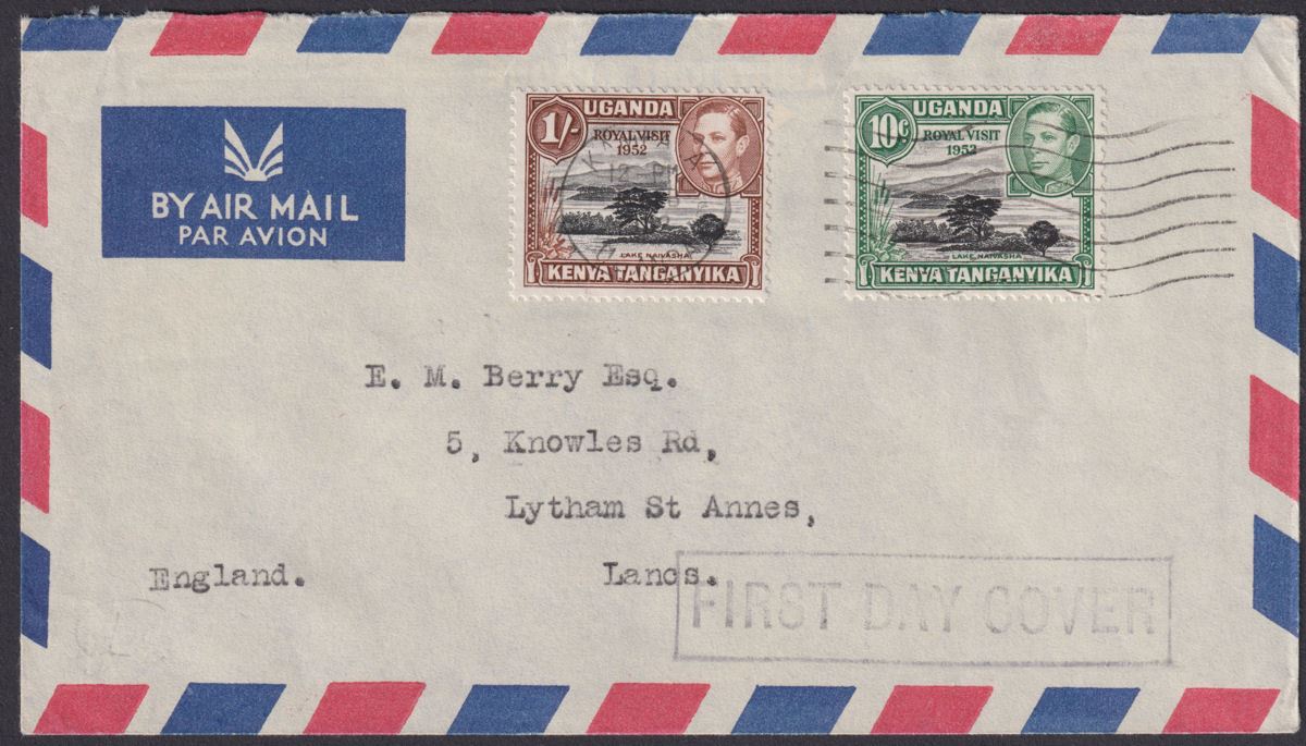 Kenya Uganda Tanganyika 1952 KGVI Royal Visit First Day Cover Used KAMPALA Pmk
