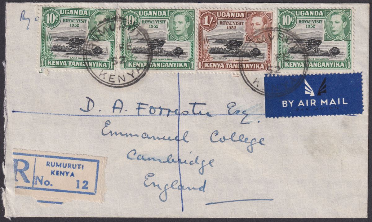 Kenya Uganda Tanganyika 1952 KGVI Royal Visit Regd First Day Cover RUMURUTI Pmk