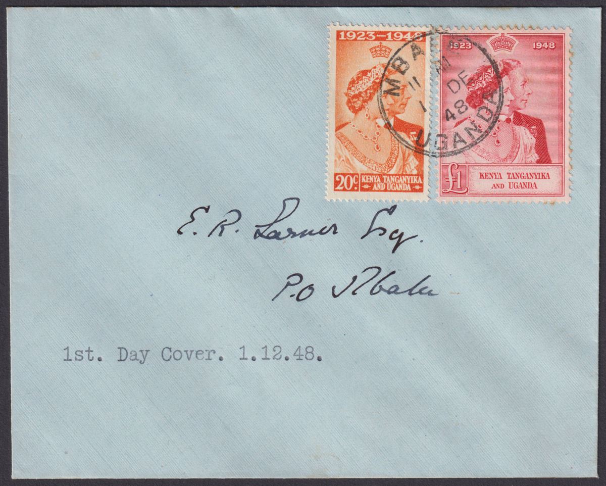 Kenya Uganda Tanganyika 1948 KGVI Royal Silver Wedding 20c, £1 First Day Cover