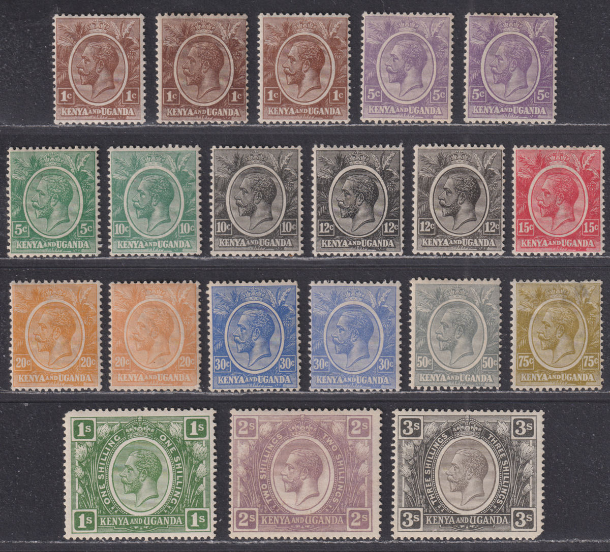 Kenya and Uganda 1922 KGV Part Set to 3sh Mint