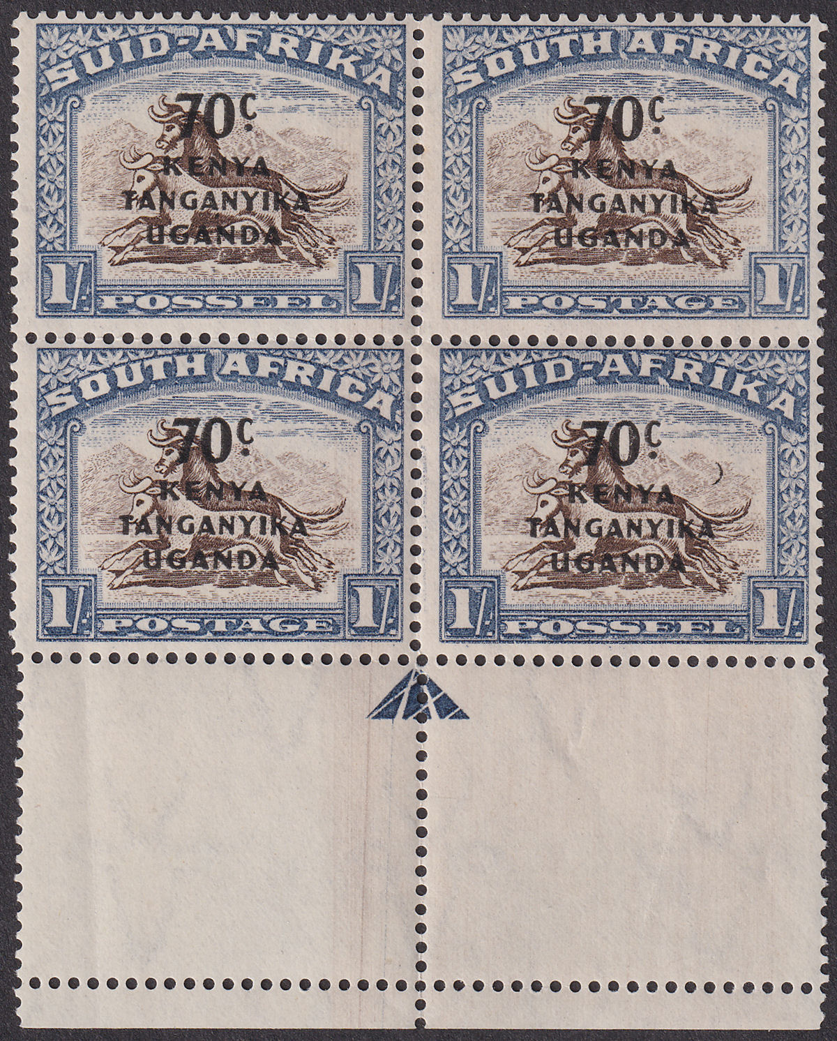 Kenya Uganda Tanganyika 1942 KGVI 70c Surch Block Crescent Moon Mint SG154a c£70