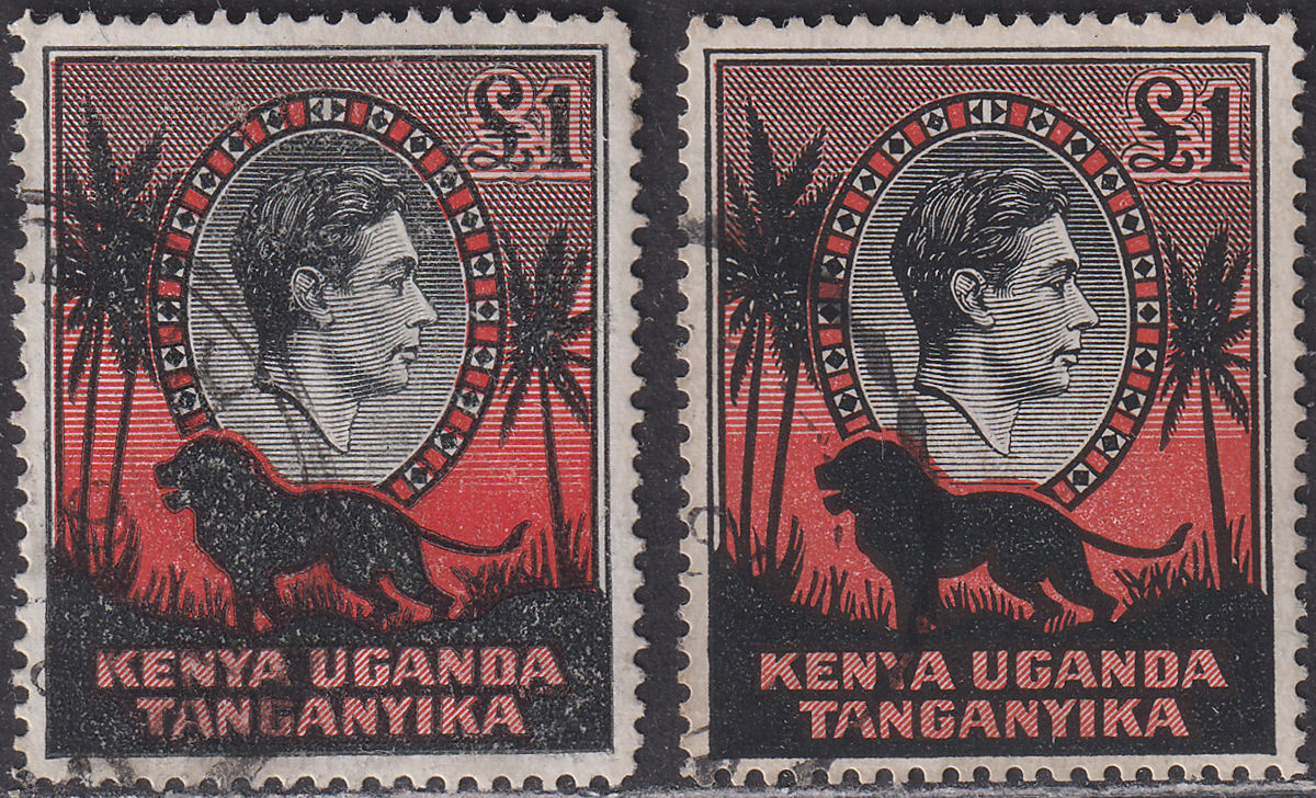 Kenya Uganda Tanganyika 1941-44 KGVI Lion £1 p14 both papers Used SG150a-150b