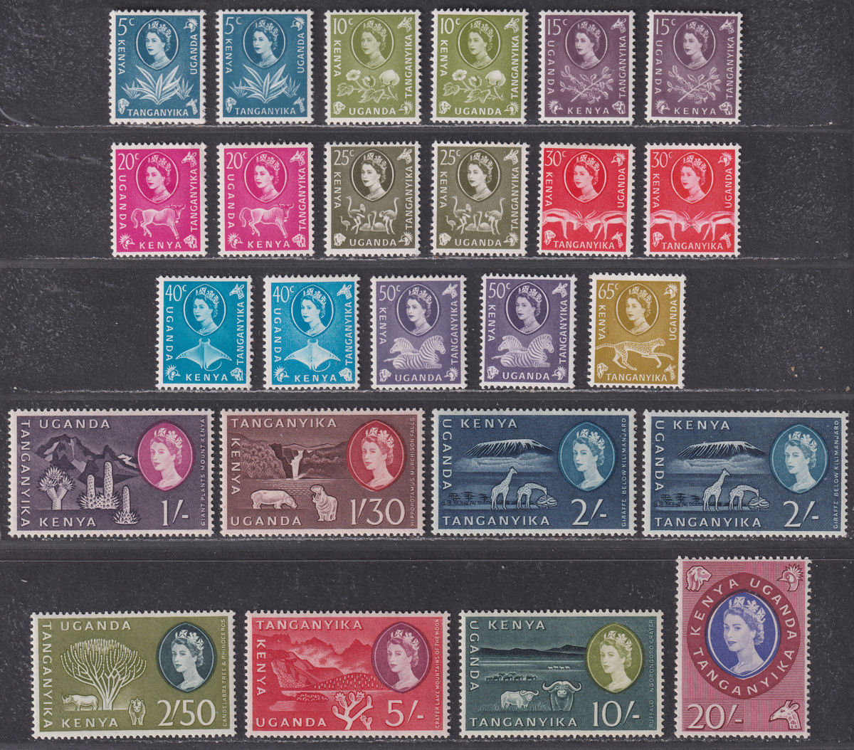 Kenya Uganda Tanganyika 1960 Queen Elizabeth II Set Mint SG183-198 cat £75