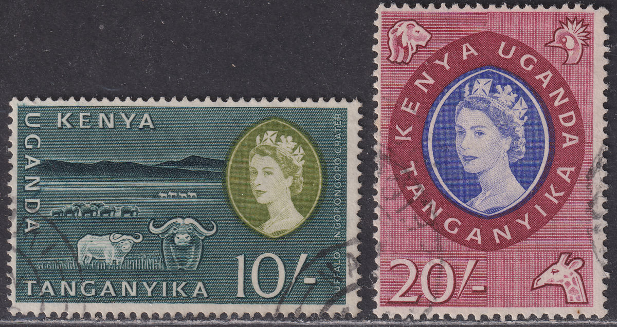 Kenya Uganda Tanganyika 1960 QEII 10sh, 20sh Used SG197-198 cat £40
