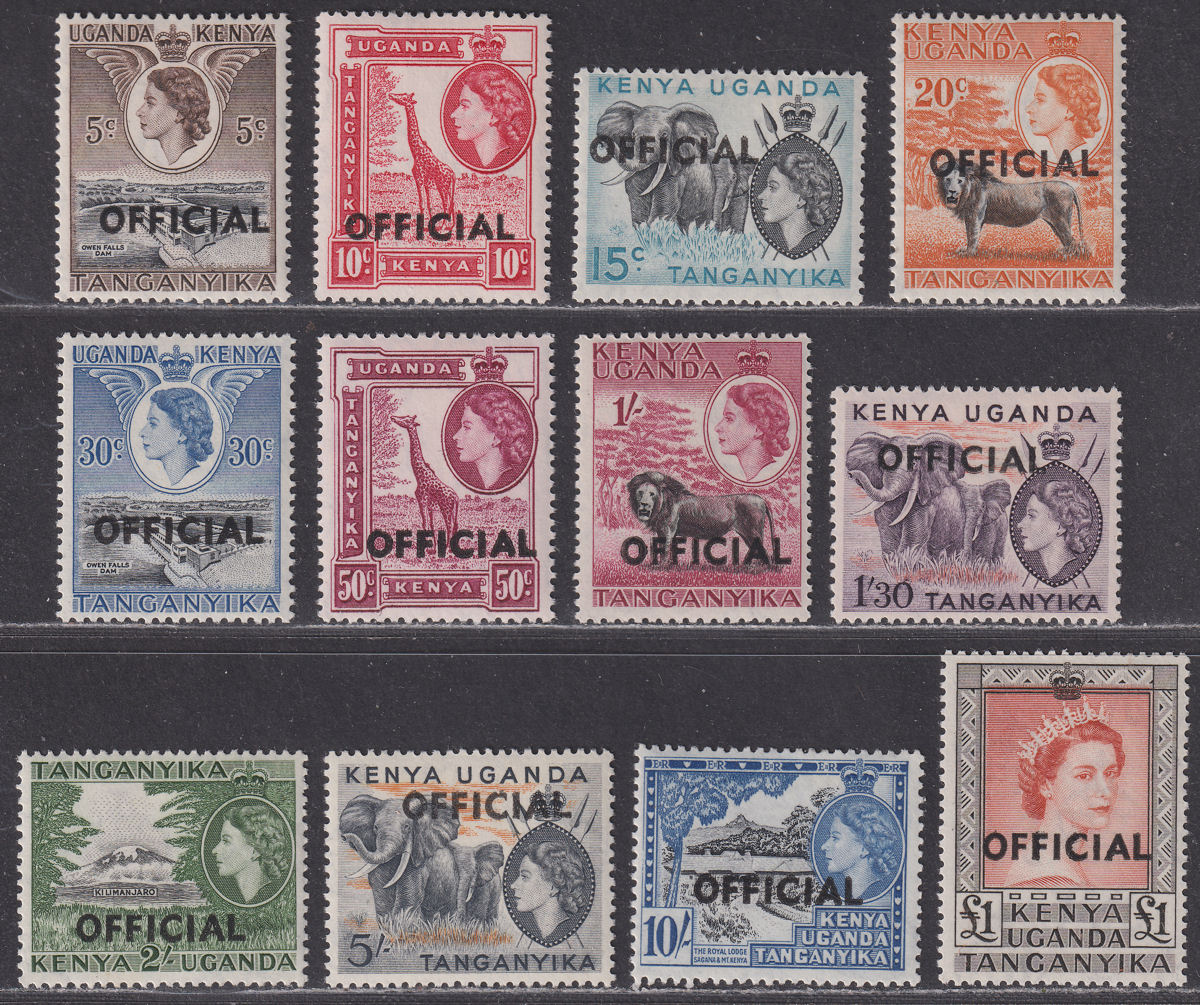Kenya Uganda Tanganyika 1959 QEII Official Overprint Set Mint SG O1-O12 cat £35