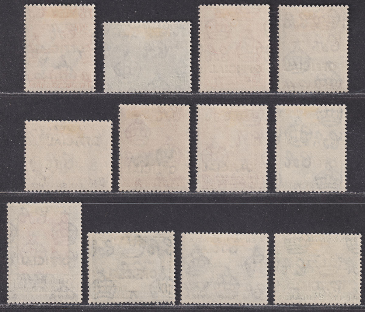Kenya Uganda Tanganyika 1959 QEII Official Overprint Set Mint SG O1-O12 cat £35