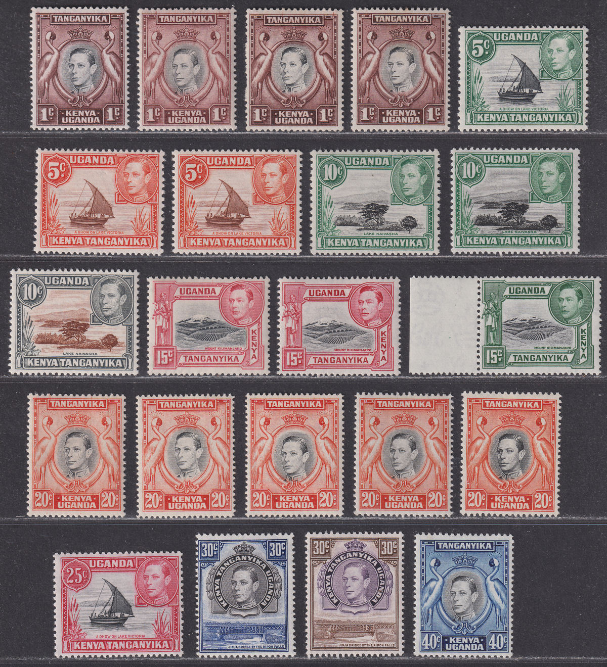Kenya Uganda Tanganyika 1938-54 King George VI Part Set to 40c Mint