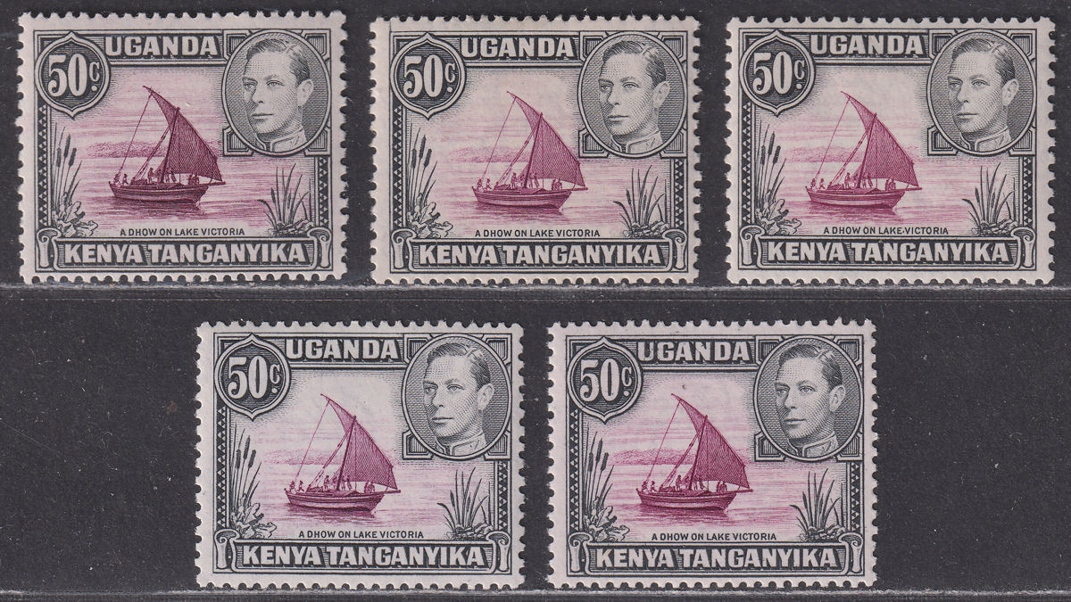 Kenya Uganda Tanganyika 1938-49 KGVI 50c p13x11¾ p13x12½ Mint SG144-144e